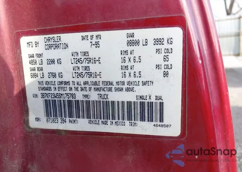1995 Dodge Ram 2500 from USA, damaged, VIN 3B7KF23W5SM175783